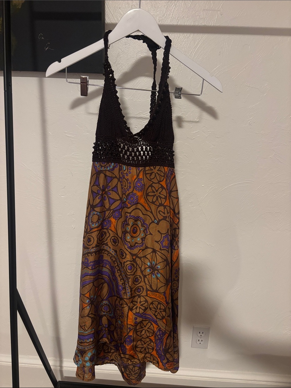 BCBGirls Vintage Y2K Boho Crochet Halter Midi Dress - 100% Silk